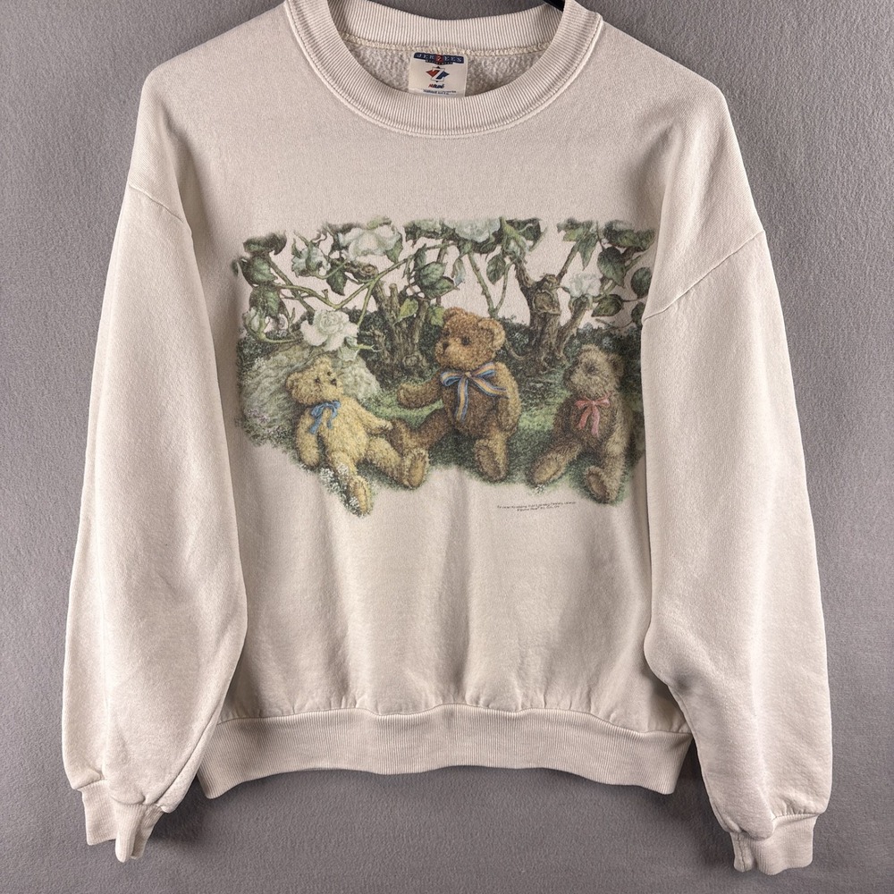 Vintage Teddy Bear Forest Sweatshirt Medium Janet Kruskamp Cottagecore Crewneck